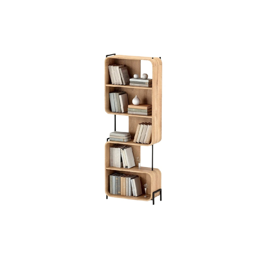 **Biblioteczka drewniana z metalowymi elementami - nowoczesny design**
